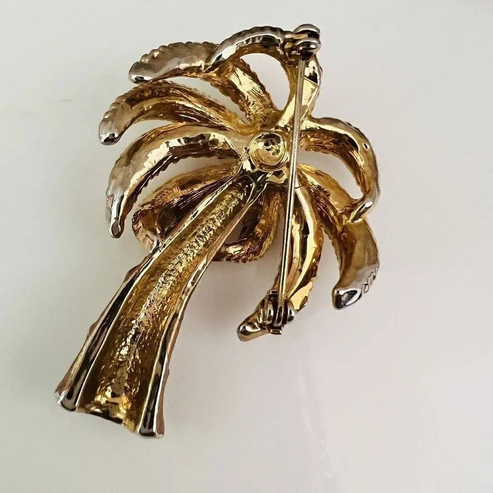 Vintage Textured Gold Tone Enamel Tropical Palm Tree Pin Brooch 1452 - Picture 6 of 9